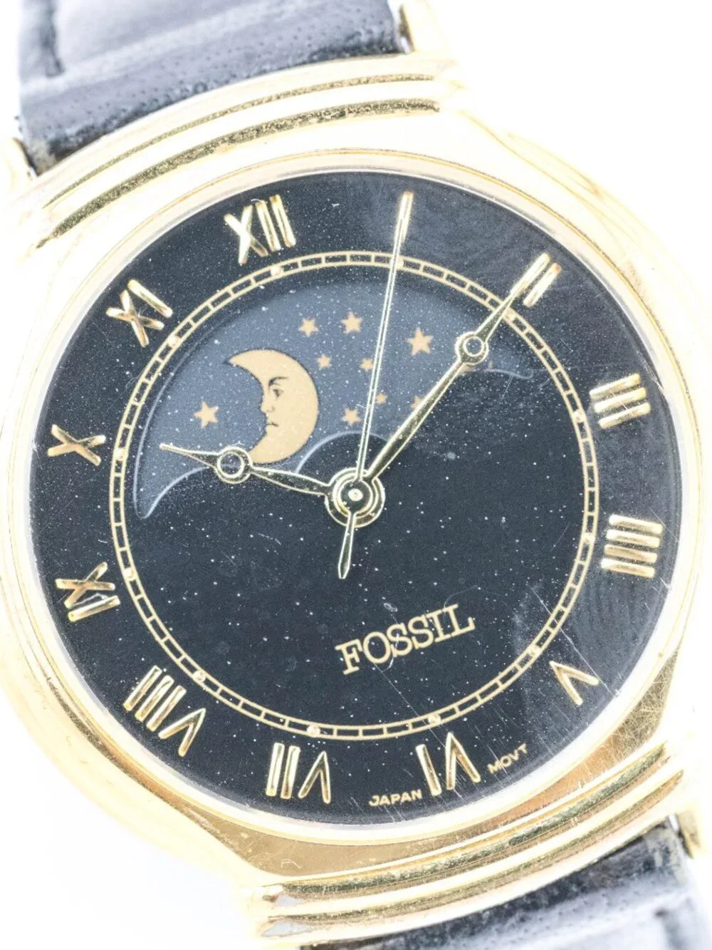 FOSSIL World Moon Phase Gold Leather Quartz Analog Women's Watch New Battery